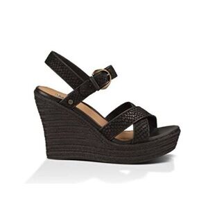 UGG Jazmine Black Strappy Cork Wedges size 7.5